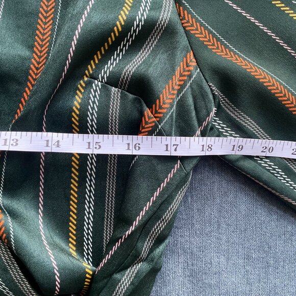NWT Lumiere Satin Wrap V-Neck Top, Green Rust Yellow White Striped, Size S - Picture 8 of 8